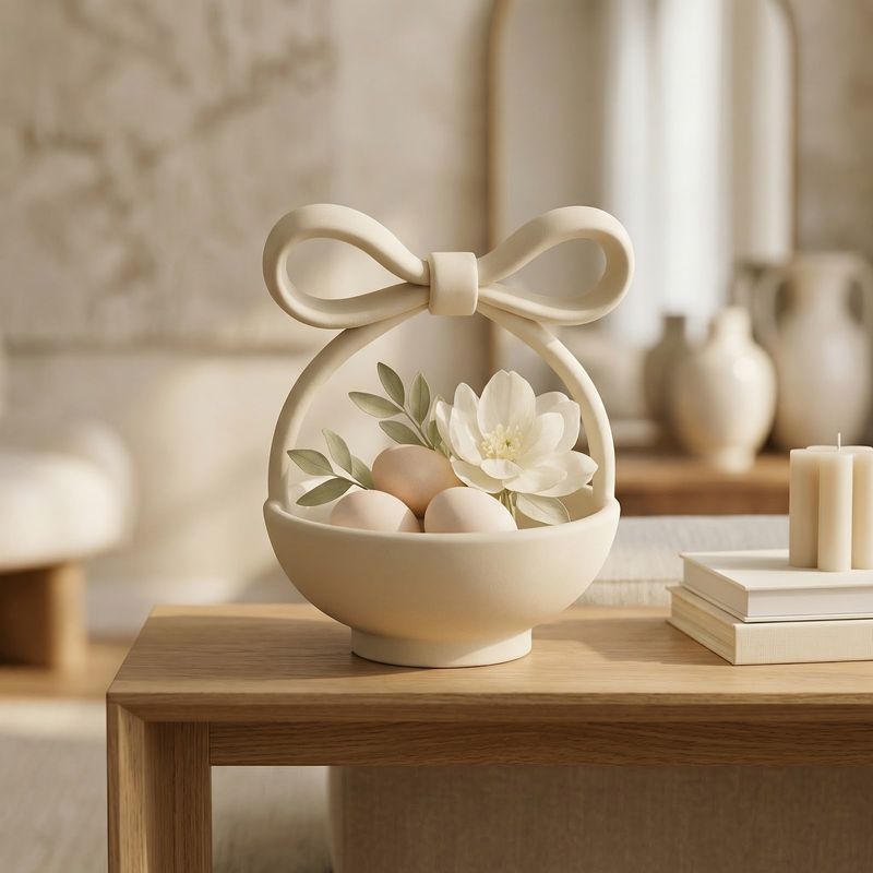 Casa si Gradina - Decoratiuni - Obiecte decorative - Vaze si boluri decorative - Bol Decorativ cu Maner Funda, Ivory, 17 cm - Infinity.ro