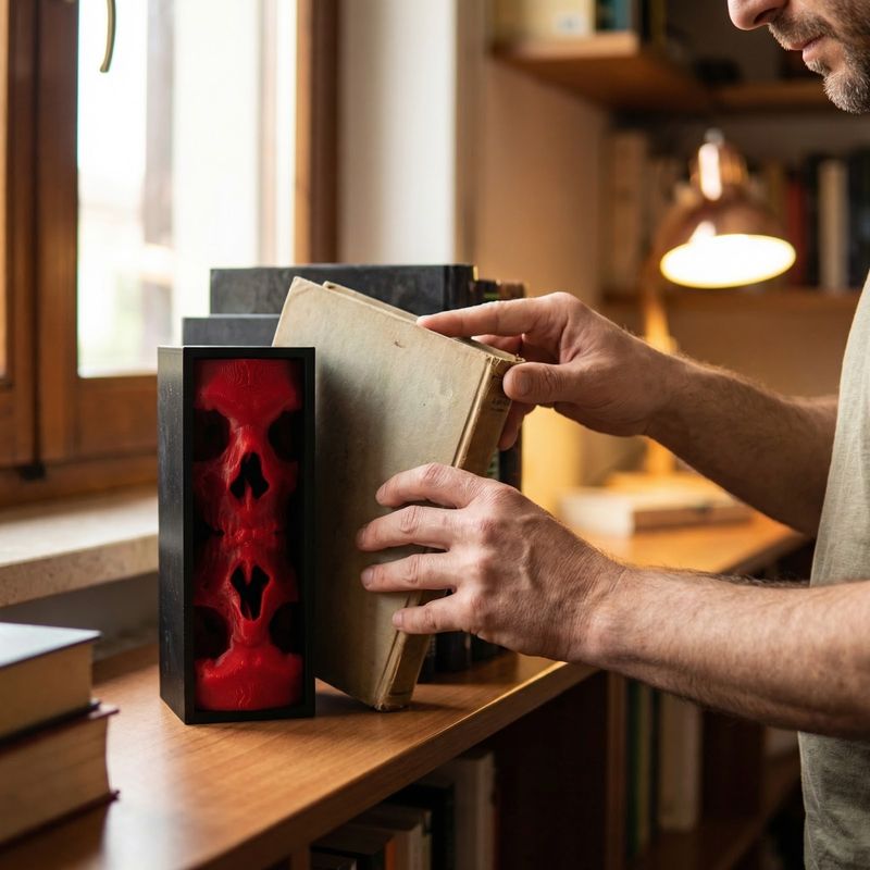 Carti si Birotica - Carti - Accesorii pentru cititori - Book Nook Decorativ, Cranii, Rosu Intens, 17 cm - Infinity.ro