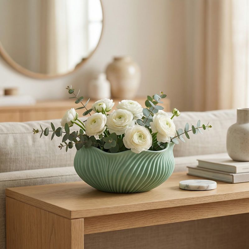 Casa si Gradina - Decoratiuni - Obiecte decorative - Vaze si boluri decorative - Bol Decorativ cu Margine Ondulata, Verde Menta, 14 cm - Infinity.ro