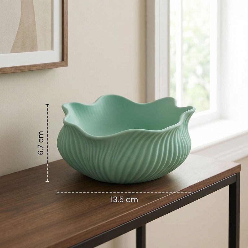 Casa si Gradina - Decoratiuni - Obiecte decorative - Vaze si boluri decorative - Bol Decorativ cu Margine Ondulata, Verde Menta, 14 cm - Infinity.ro