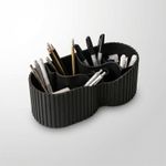 Carti si Birotica - Birotica - Accesorii de birou - Suporturi accesorii birou - Organizator Birou Sculptural cu Nervuri, Negru, 19 cm - Infinity.ro