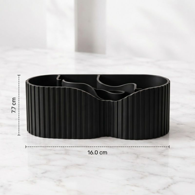 Carti si Birotica - Birotica - Accesorii de birou - Suporturi accesorii birou - Organizator Birou Sculptural cu Nervuri, Negru, 19 cm - Infinity.ro