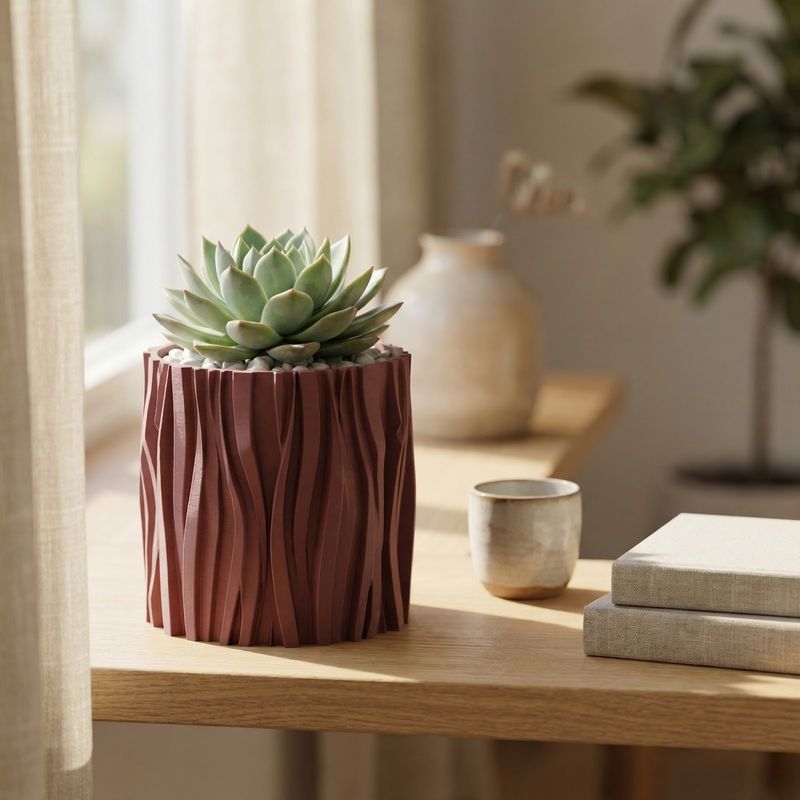 Casa si Gradina - Gradinarit si plante - Plante si ghivece - Ghivece si suporturi - Ghiveci Decorativ cu Textura Ondulata, Rosu, 13 cm - Infinity.ro