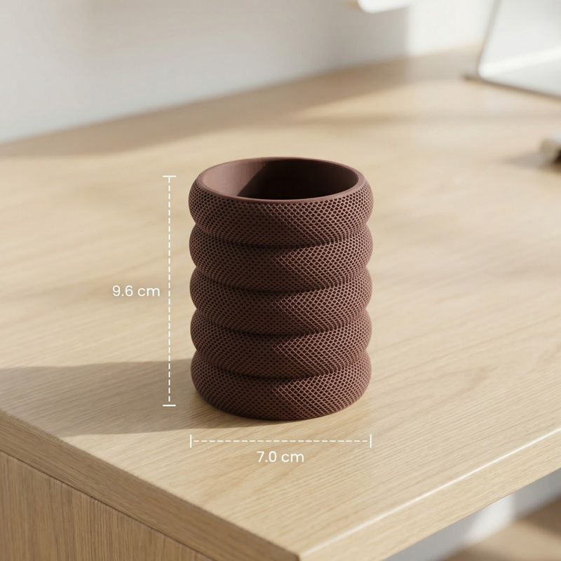 Carti si Birotica - Birotica - Accesorii de birou - Suporturi accesorii birou - Suport Pixuri Modular cu Textura Moderna, Maro, 10 cm - Infinity.ro