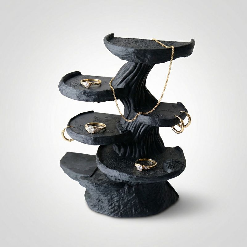 Fashion, accesorii si bijuterii - Femei - Bijuterii femei - Cutii bijuterii - Organizator Bijuterii Tip Raft Sculptural, Negru, 15 cm - Infinity.ro