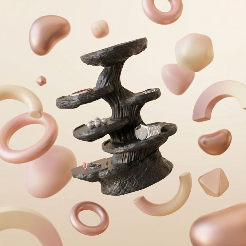 Fashion, accesorii si bijuterii - Femei - Bijuterii femei - Cutii bijuterii - Organizator Bijuterii Tip Raft Sculptural, Negru, 15 cm - Infinity.ro