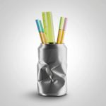 Carti si Birotica - Birotica - Accesorii de birou - Suporturi accesorii birou - Suport Pixuri Sculptural Tip Doza Sifonata, Gri, 16 cm - Infinity.ro