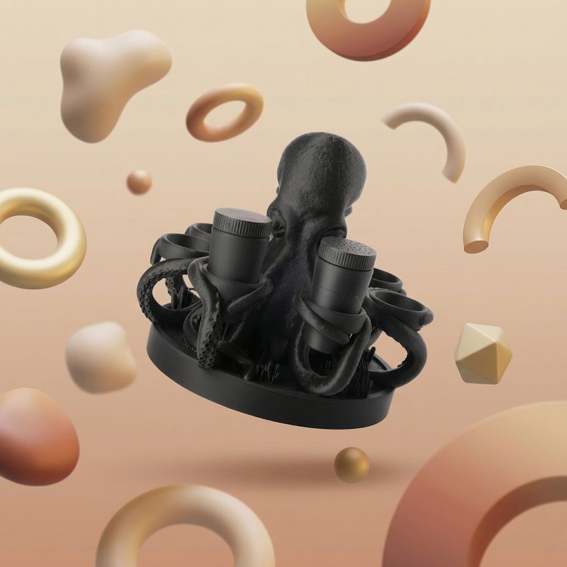 Casa si Gradina - Decoratiuni - Obiecte decorative - Accesorii decorative - Organizator Condimente Sculptural Octopus, Negru, 23 cm - Infinity.ro