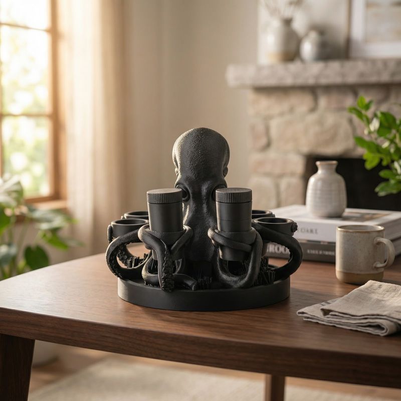 Casa si Gradina - Decoratiuni - Obiecte decorative - Accesorii decorative - Organizator Condimente Sculptural Octopus, Negru, 23 cm - Infinity.ro