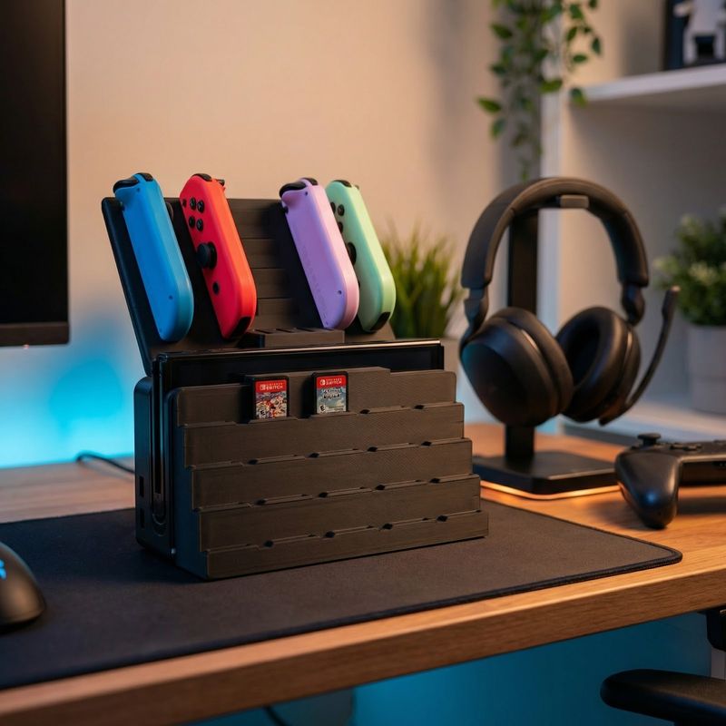 PC, gaming si accesorii - Gaming - Accesorii gaming - Accesorii console gaming - Suport Organizator Consola cu Compartimente, Negru, 17 cm - Infinity.ro
