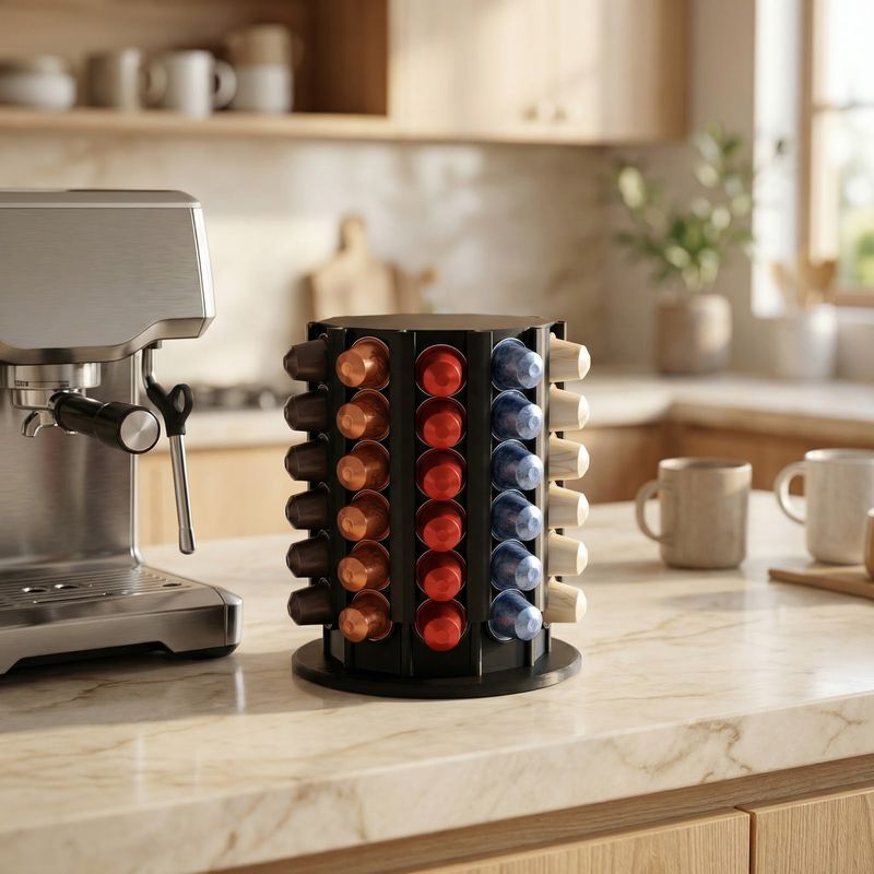 Electronice si Electrocasnice - Electrocasnice bucatarie - Preparare bauturi - Accesorii si consumabile aparate preparare bauturi - Suport Rotativ pentru Capsule Cafea, Negru, 2 cm - Infinity.ro