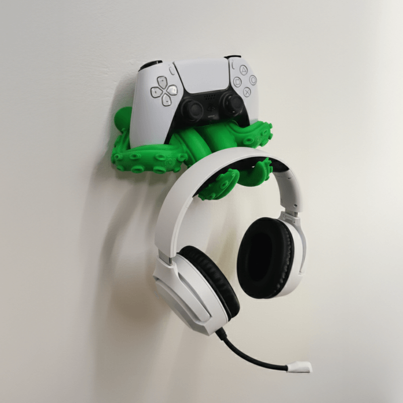 PC, gaming si accesorii - Gaming - Accesorii gaming - Accesorii console gaming - Suport Controller PS5 + Casti, pentru perete, design caracatita, verde - Infinity.ro