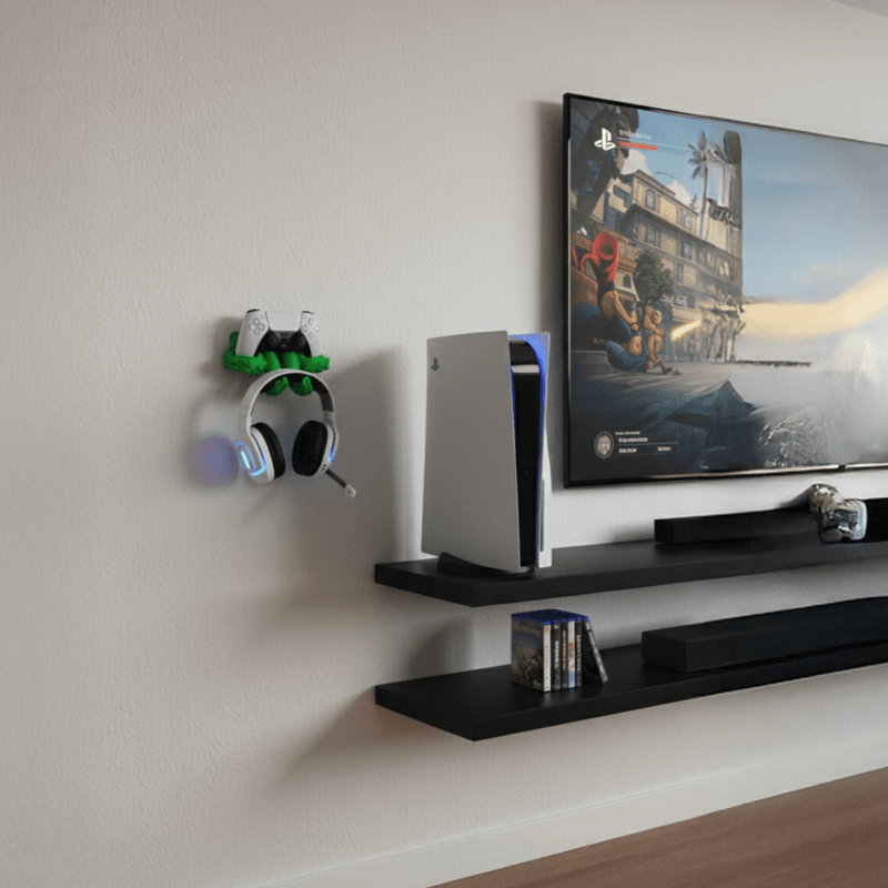 PC, gaming si accesorii - Gaming - Accesorii gaming - Accesorii console gaming - Suport Controller PS5 + Casti, pentru perete, design caracatita, verde - Infinity.ro
