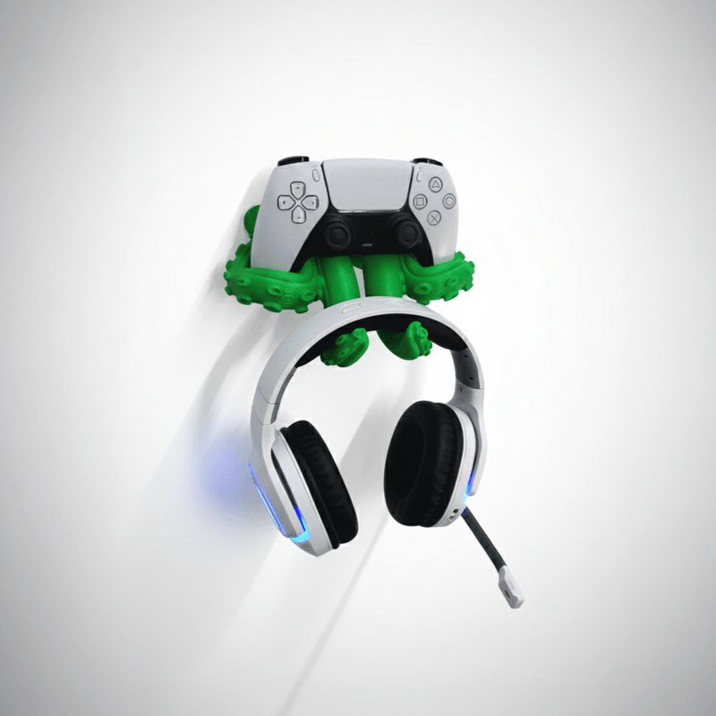 PC, gaming si accesorii - Gaming - Accesorii gaming - Accesorii console gaming - Suport Controller PS5 + Casti, pentru perete, design caracatita, verde - Infinity.ro