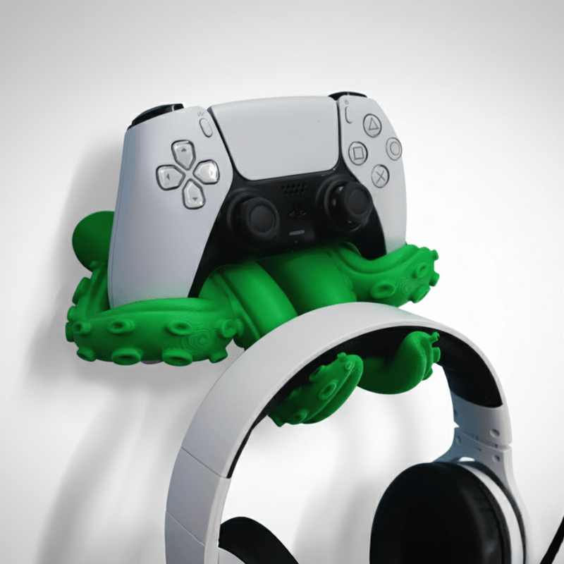 PC, gaming si accesorii - Gaming - Accesorii gaming - Accesorii console gaming - Suport Controller PS5 + Casti, pentru perete, design caracatita, verde - Infinity.ro