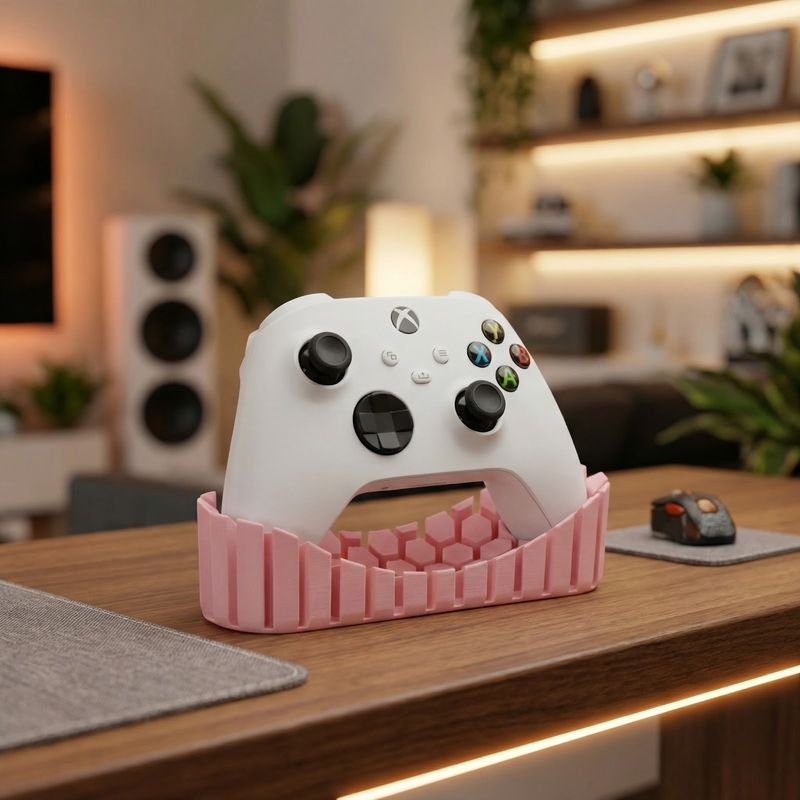 PC, gaming si accesorii - Gaming - Accesorii gaming - Accesorii console gaming - Suport Controller cu Model Hexagonal, Roz, 17 cm - Infinity.ro