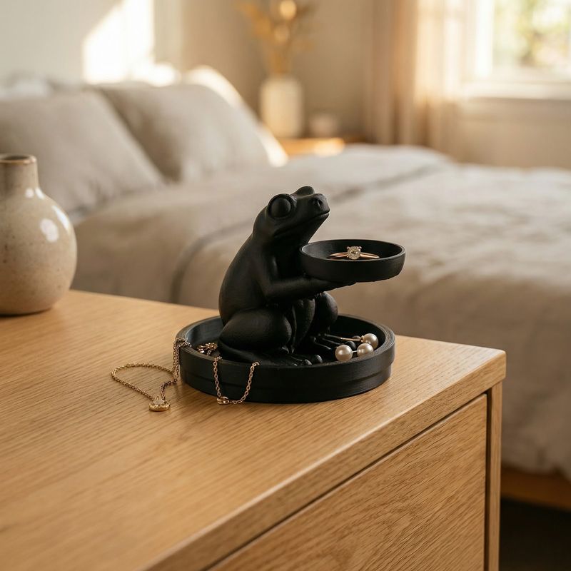 Fashion, accesorii si bijuterii - Femei - Bijuterii femei - Cutii bijuterii - Suport Bijuterii cu Tavita Decorativa, Negru, 14 cm - Infinity.ro