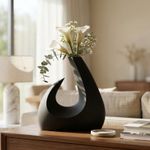Casa si Gradina - Decoratiuni - Obiecte decorative - Vaze si boluri decorative - Vaza Decorativa Sculpturala in Forma de Semiluna, Negru, 24 cm - Infinity.ro