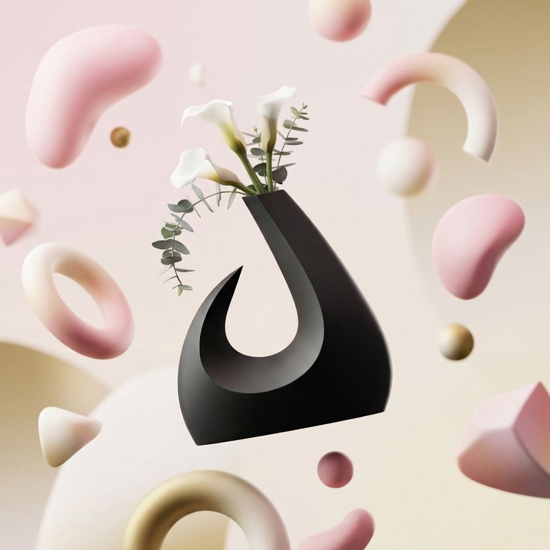 Casa si Gradina - Decoratiuni - Obiecte decorative - Vaze si boluri decorative - Vaza Decorativa Sculpturala in Forma de Semiluna, Negru, 24 cm - Infinity.ro