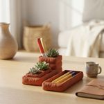 Carti si Birotica - Birotica - Accesorii de birou - Suporturi accesorii birou - Organizator Birou cu Suport Pixuri si Tava Accesorii, Teracota, 26 cm - Infinity.ro