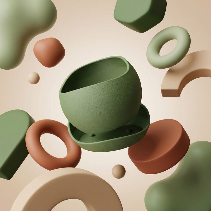 Casa si Gradina - Gradinarit si plante - Plante si ghivece - Ghivece si suporturi - Ghiveci Decorativ cu Textura Mata si Farfurie, Verde, 17 cm - Infinity.ro