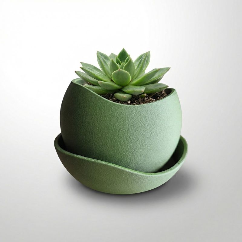 Casa si Gradina - Gradinarit si plante - Plante si ghivece - Ghivece si suporturi - Ghiveci Decorativ cu Textura Mata si Farfurie, Verde, 17 cm - Infinity.ro