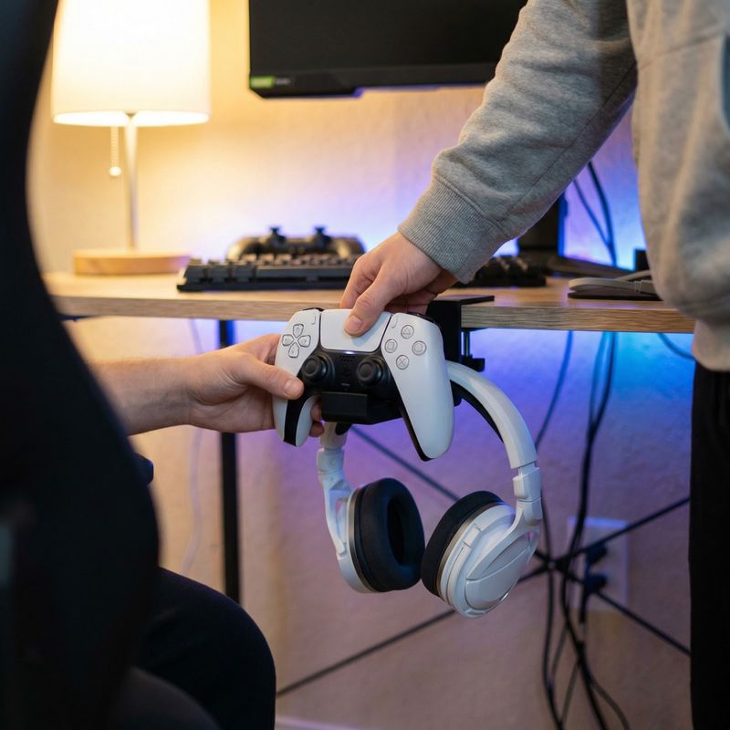 PC, gaming si accesorii - Gaming - Accesorii gaming - Accesorii console gaming - Suport Suspendat Armonie pentru Controller si Casti, Negru, 13 cm - Infinity.ro