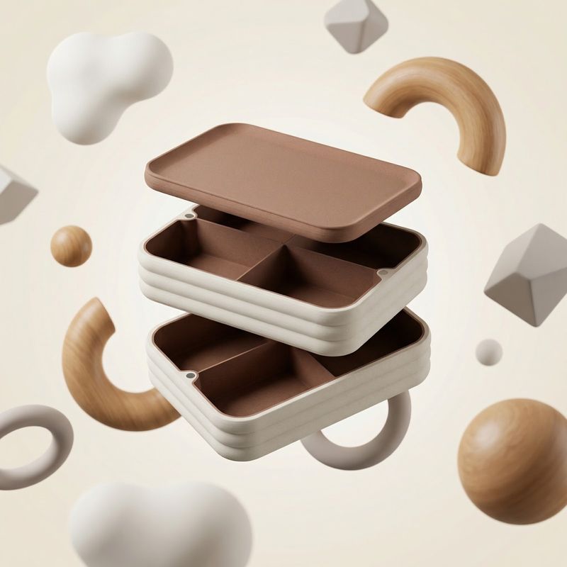 Casa si Gradina - Mobilier - Organizare si depozitare - Cutii depozitare - Cutie Organizatoare Modulara cu Capac, Maro, 15cm, Design Stivuire Magnetica - Infinity.ro