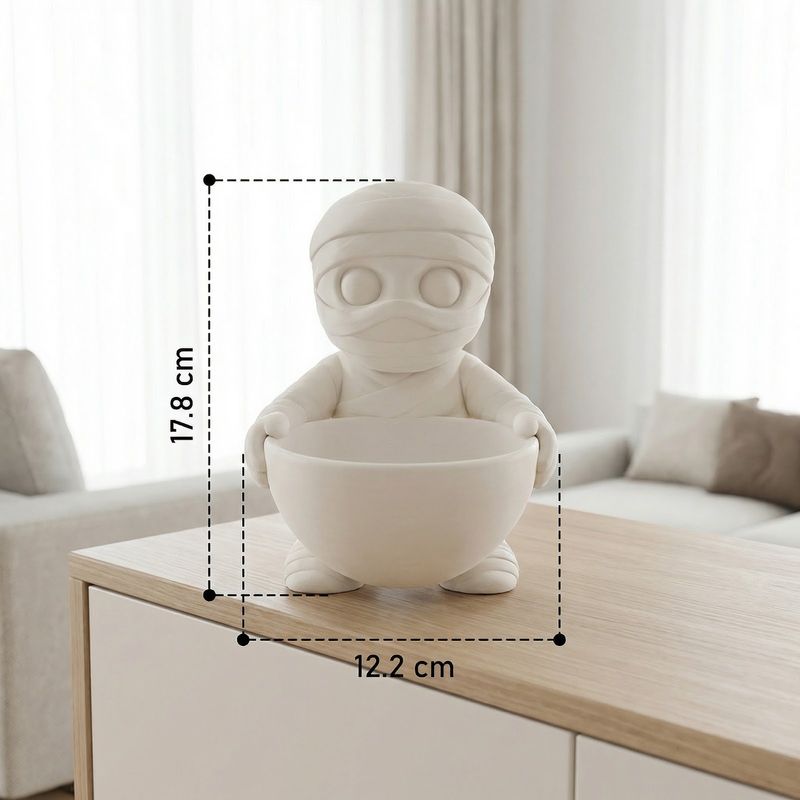 Casa si Gradina - Decoratiuni - Obiecte decorative - Vaze si boluri decorative - Bol Decorativ Silueta Mumia, Alb/Ivory, 18 cm - Infinity.ro