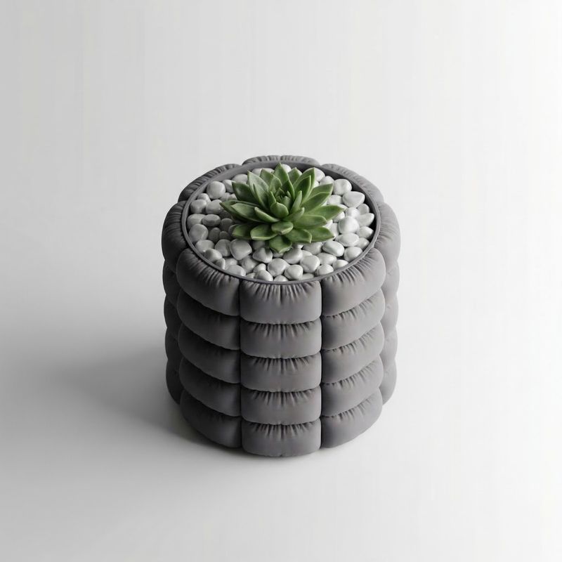 Casa si Gradina - Gradinarit si plante - Plante si ghivece - Ghivece si suporturi - Ghiveci Decorativ cu Aspect Textil Matlasat, Gri Antracit, 15 cm - Infinity.ro