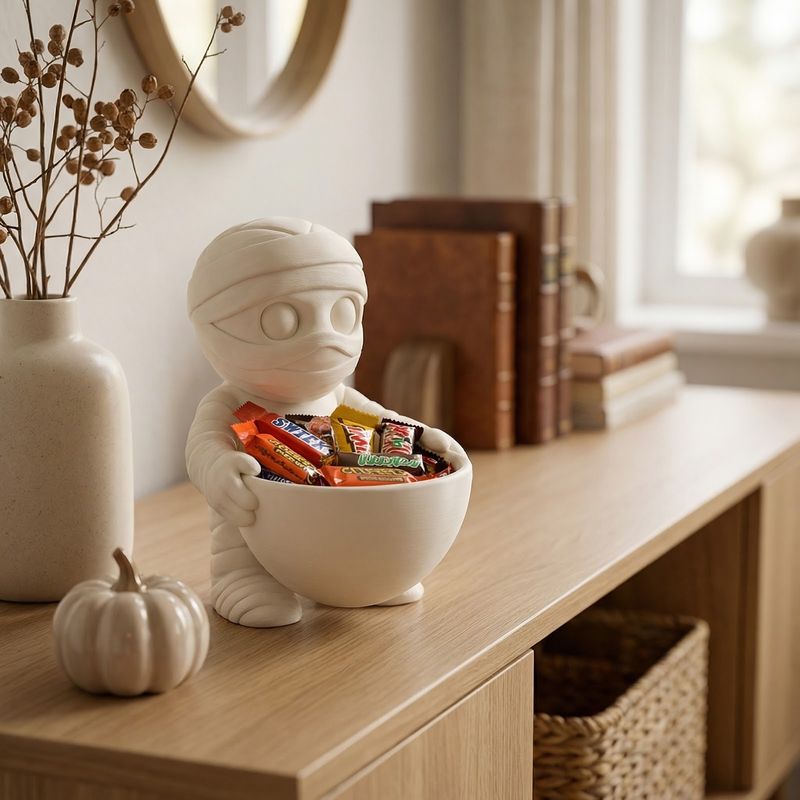 Casa si Gradina - Decoratiuni - Obiecte decorative - Vaze si boluri decorative - Bol Decorativ Silueta Mumia, Alb/Ivory, 18 cm - Infinity.ro