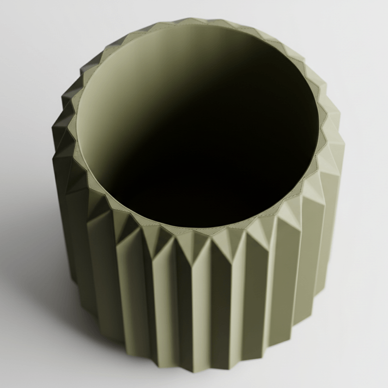 Casa si Gradina - Gradinarit si plante - Plante si ghivece - Ghivece si suporturi - Ghiveci decorativ cu design origami, culoare Verde Oliv, plastic PLA, diametru 12cm, inaltime 15cm - Infinity.ro