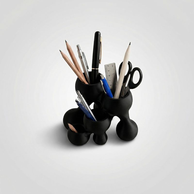 Carti si Birotica - Birotica - Accesorii de birou - Suporturi accesorii birou - Organizator Birou Sculptural, Negru, 19 cm - Infinity.ro