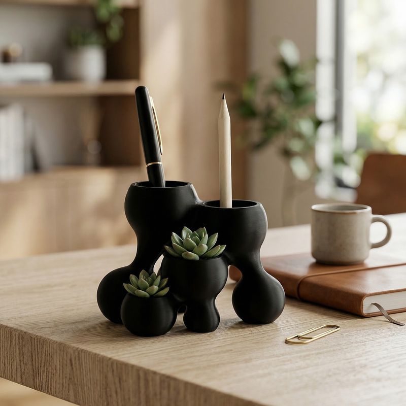 Carti si Birotica - Birotica - Accesorii de birou - Suporturi accesorii birou - Organizator Birou Sculptural, Negru, 19 cm - Infinity.ro