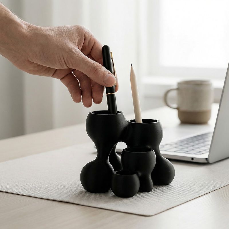 Carti si Birotica - Birotica - Accesorii de birou - Suporturi accesorii birou - Organizator Birou Sculptural, Negru, 19 cm - Infinity.ro