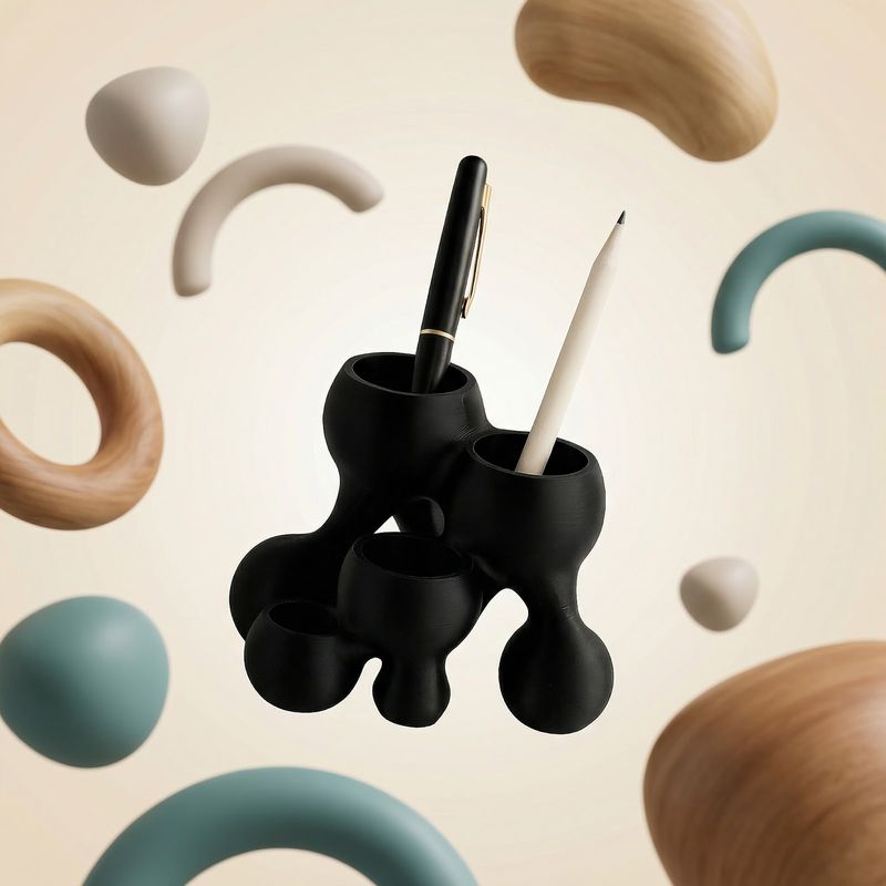 Carti si Birotica - Birotica - Accesorii de birou - Suporturi accesorii birou - Organizator Birou Sculptural, Negru, 19 cm - Infinity.ro