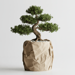 Casa si Gradina - Gradinarit si plante - Plante si ghivece - Ghivece si suporturi - Set Ghiveci decorativ si Tava de chei Crumpled Design, culoare Sandstone Beige, plastic PLA, ghiveci diametru 12cm, inaltime 16cm - Infinity.ro