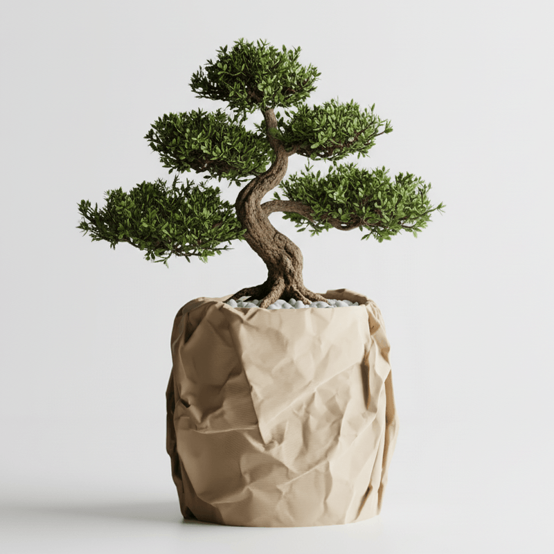 Casa si Gradina - Gradinarit si plante - Plante si ghivece - Ghivece si suporturi - Set Ghiveci decorativ si Tava de chei Crumpled Design, culoare Sandstone Beige, plastic PLA, ghiveci diametru 12cm, inaltime 16cm - Infinity.ro