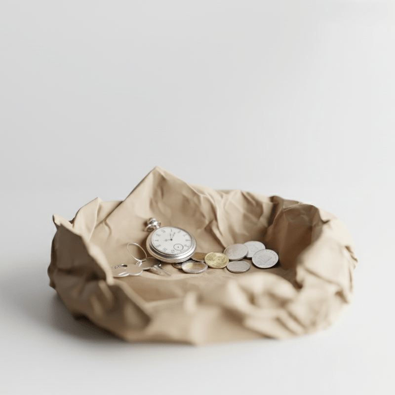 Casa si Gradina - Gradinarit si plante - Plante si ghivece - Ghivece si suporturi - Set Ghiveci decorativ si Tava de chei Crumpled Design, culoare Sandstone Beige, plastic PLA, ghiveci diametru 12cm, inaltime 16cm - Infinity.ro
