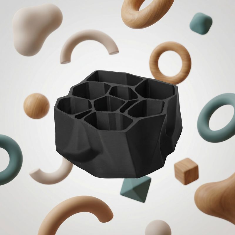 Carti si Birotica - Birotica - Accesorii de birou - Suporturi accesorii birou - Organizator Birou cu Compartimente Hexagonale, Negru, 16 cm - Infinity.ro