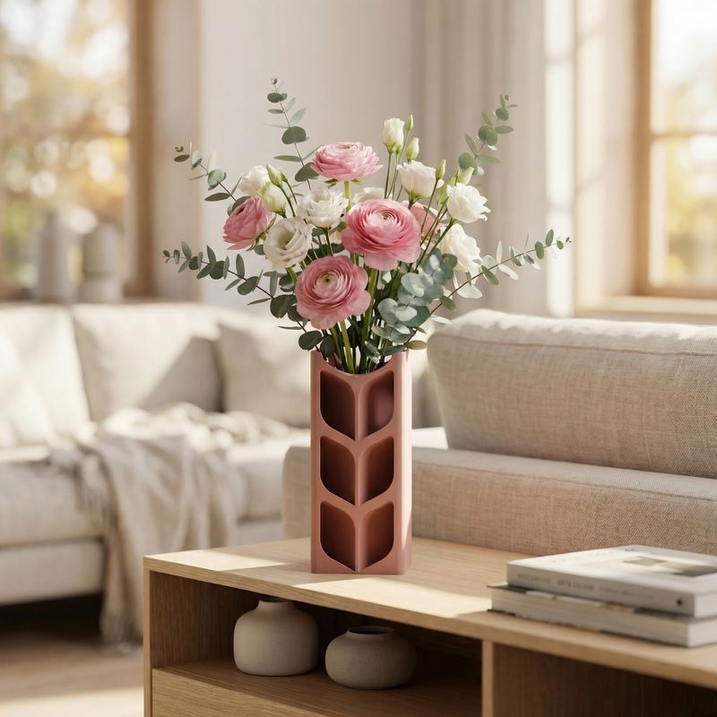 Casa si Gradina - Decoratiuni - Obiecte decorative - Vaze si boluri decorative - Vaza Decorativa cu Decupaje Botanice, Roz pudrat, 24 cm - Infinity.ro