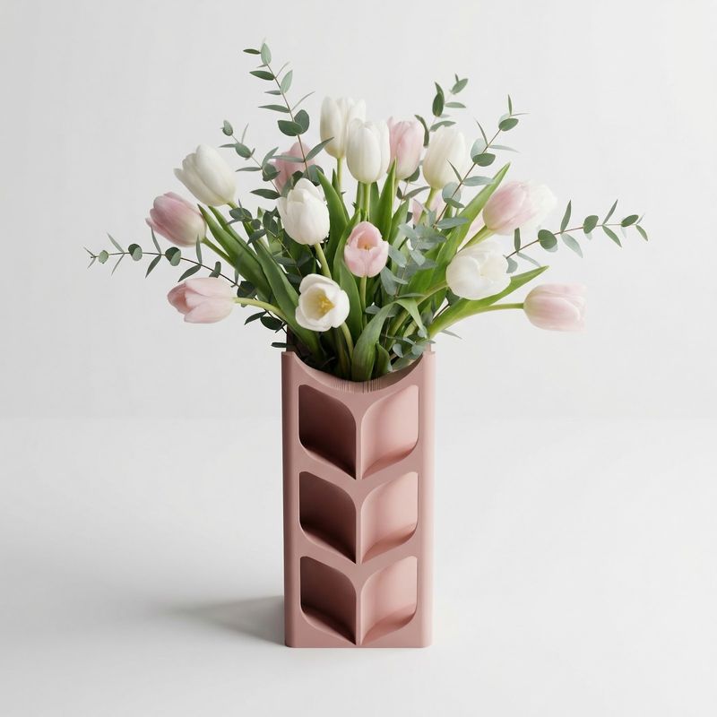 Casa si Gradina - Decoratiuni - Obiecte decorative - Vaze si boluri decorative - Vaza Decorativa cu Decupaje Botanice, Roz pudrat, 24 cm - Infinity.ro
