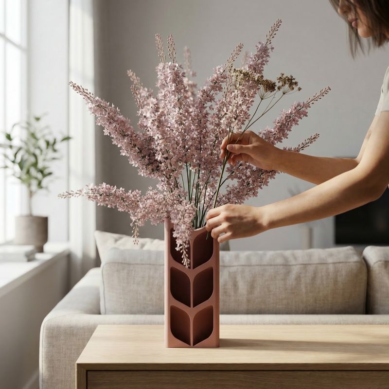Casa si Gradina - Decoratiuni - Obiecte decorative - Vaze si boluri decorative - Vaza Decorativa cu Decupaje Botanice, Roz pudrat, 24 cm - Infinity.ro