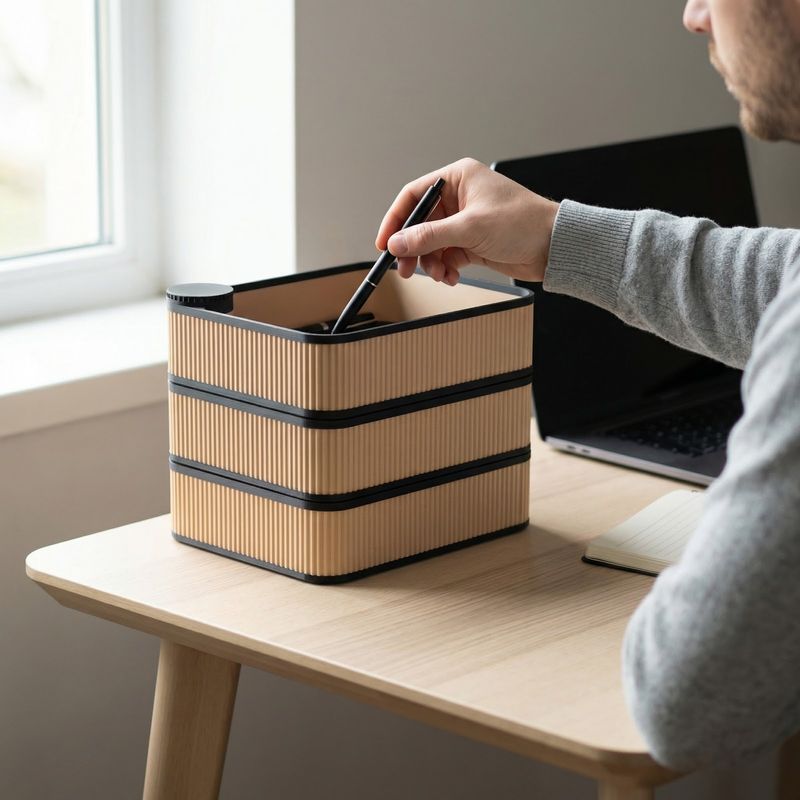 Carti si Birotica - Birotica - Accesorii de birou - Suporturi accesorii birou - Organizator Birou Rotativ Armonie, Bej/Negru, 4 cm - Infinity.ro
