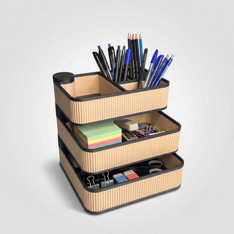 Carti si Birotica - Birotica - Accesorii de birou - Suporturi accesorii birou - Organizator Birou Rotativ Armonie, Bej/Negru, 4 cm - Infinity.ro