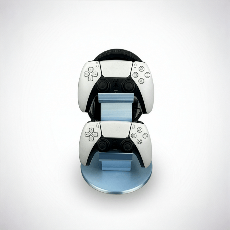 PC, gaming si accesorii - Gaming - Accesorii gaming - Accesorii console gaming - Suport Dublu Controller + Suport Casti, Organizator Gaming, Sky Blue, Design 3D, Compact - Infinity.ro