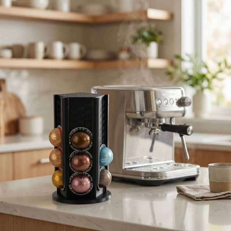 Electronice si Electrocasnice - Electrocasnice bucatarie - Preparare bauturi - Accesorii si consumabile aparate preparare bauturi - Suport Rotativ pentru Capsule Cafea Vertuo, Negru, 13 cm - Infinity.ro