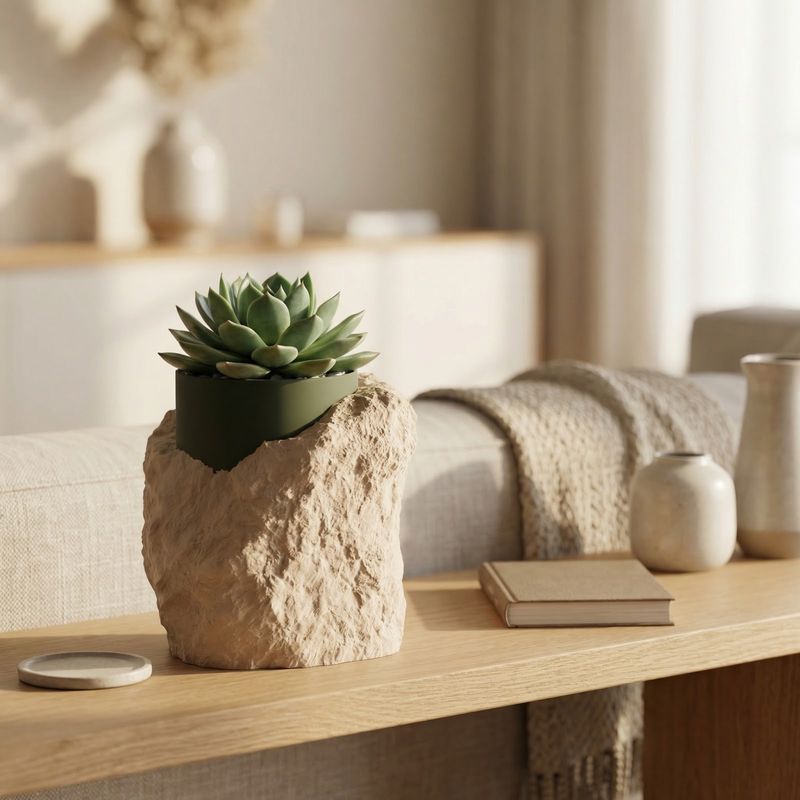 Casa si Gradina - Gradinarit si plante - Plante si ghivece - Ghivece si suporturi - Ghiveci Decorativ cu Aspect de Piatra, Bej, 13 cm - Infinity.ro