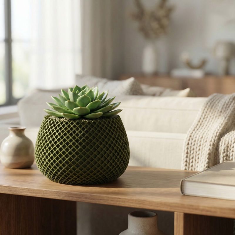 Casa si Gradina - Gradinarit si plante - Plante si ghivece - Ghivece si suporturi - Ghiveci Decorativ cu Textura Tip Plasa, Verde Olive, 12 cm - Infinity.ro