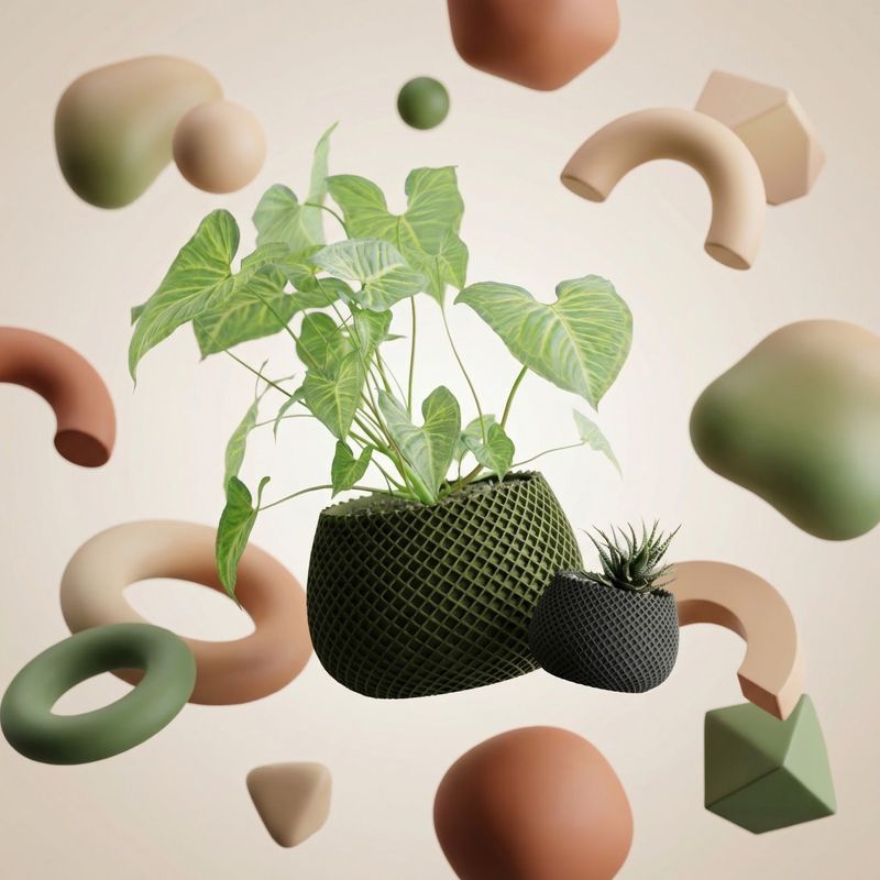Casa si Gradina - Gradinarit si plante - Plante si ghivece - Ghivece si suporturi - Ghiveci Decorativ cu Textura Tip Plasa, Verde Olive, 12 cm - Infinity.ro